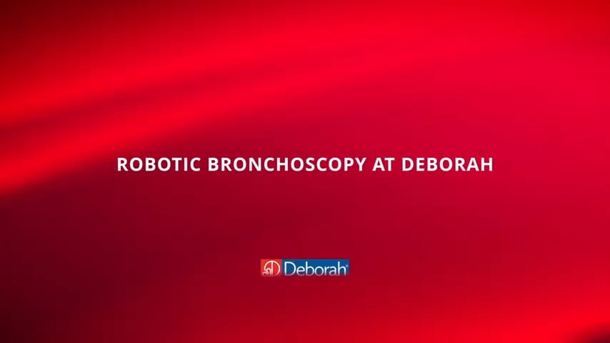 red graphic that reads Robotic Bronchoscopy at Deborah and includes the Deborah logo