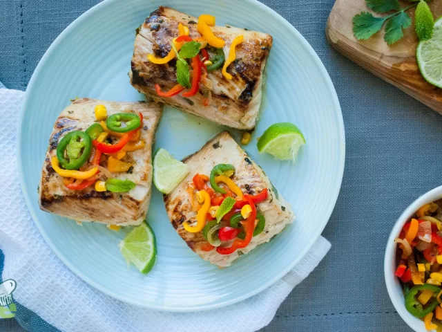 Grilled Swordfish with Bell Pepper Chow-Chow