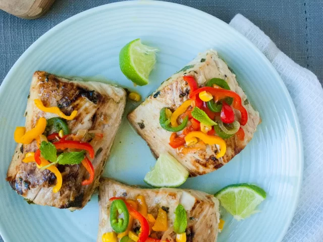 Grilled Swordfish with Bell Pepper Chow-Chow