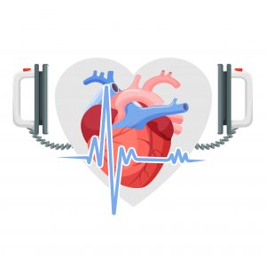 animated heart with defibrillator paddles