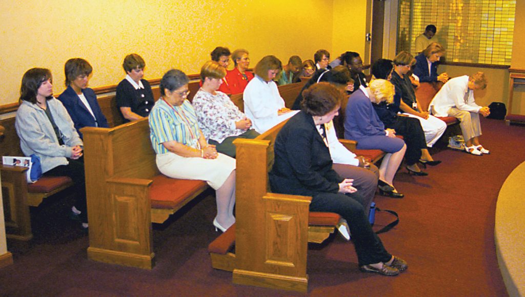 Team members in chapel