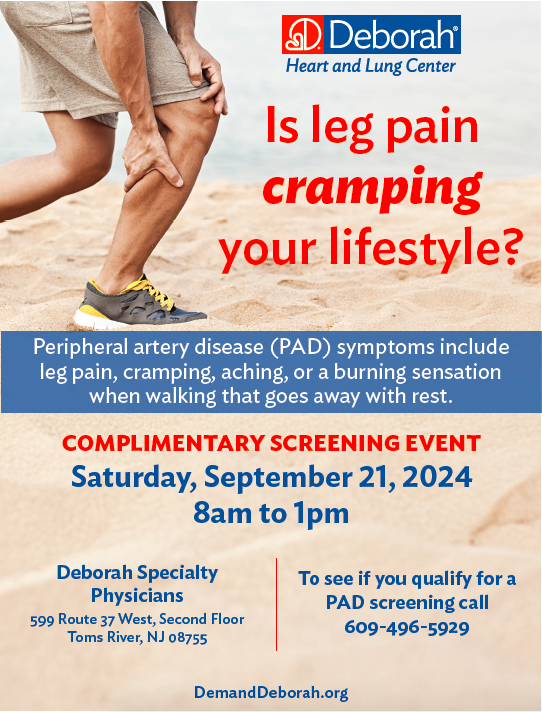 Flyer for PAD event that shows leg radiating with pain and contains event details