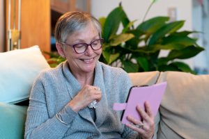 Senior woman using telehealth