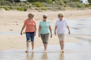 Friends walking on beach