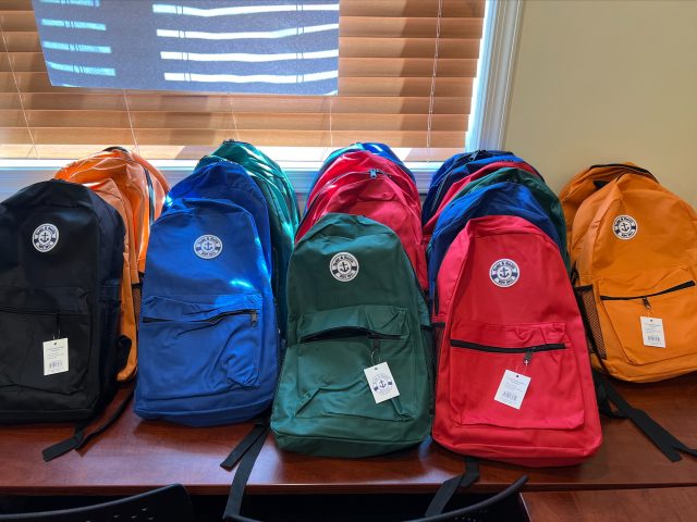 Backpacks on table